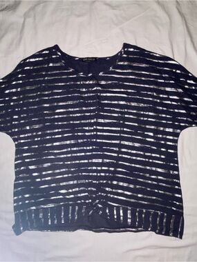 Navy Short Sleeve Metallic Stripe Tee